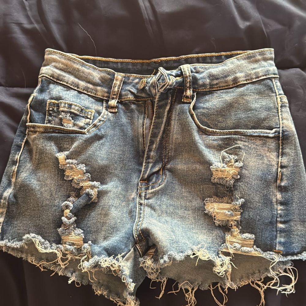 SHEIN Blue Distressed Jean Shorts
